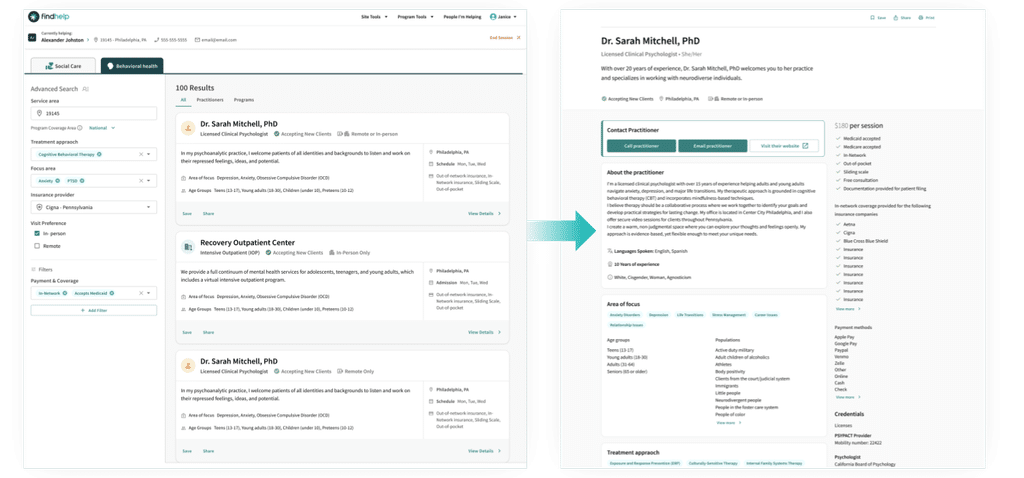 Findhelp's Behavioral Health Network connects social care + mental health navigation in one search
