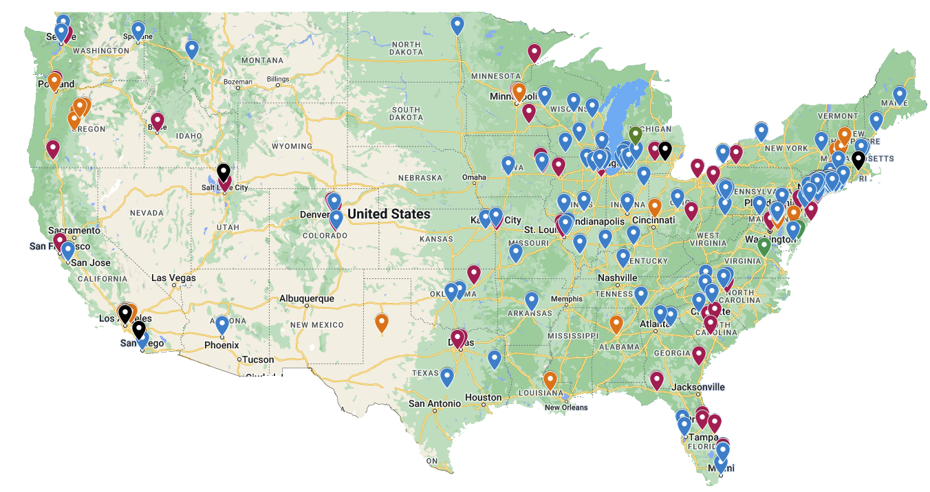 Map of U.S. libraries with established social work collaborations.