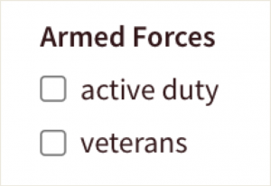 Armed forces-related filters on Findhelp